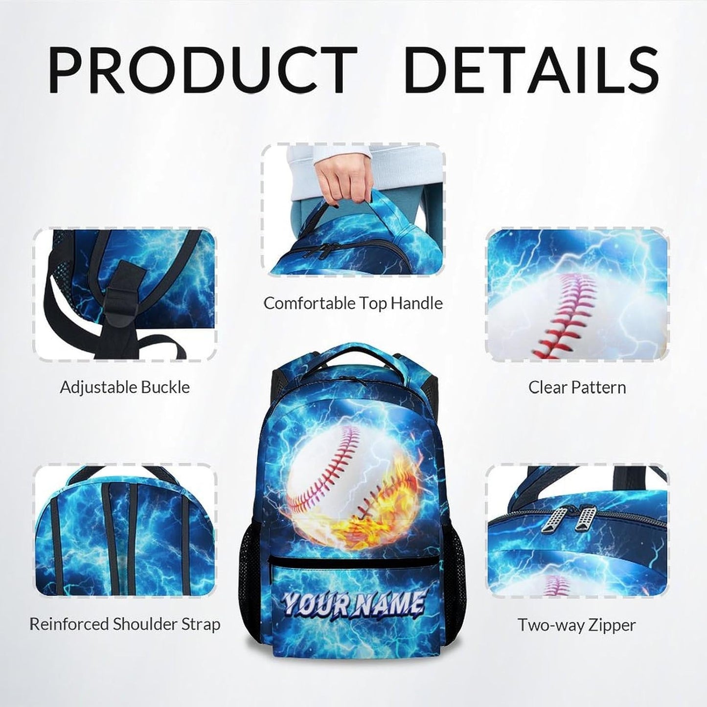 School Backpack for Boys - Personalized Baseball Backpacks for Kids - Custom Youth Bookbag with