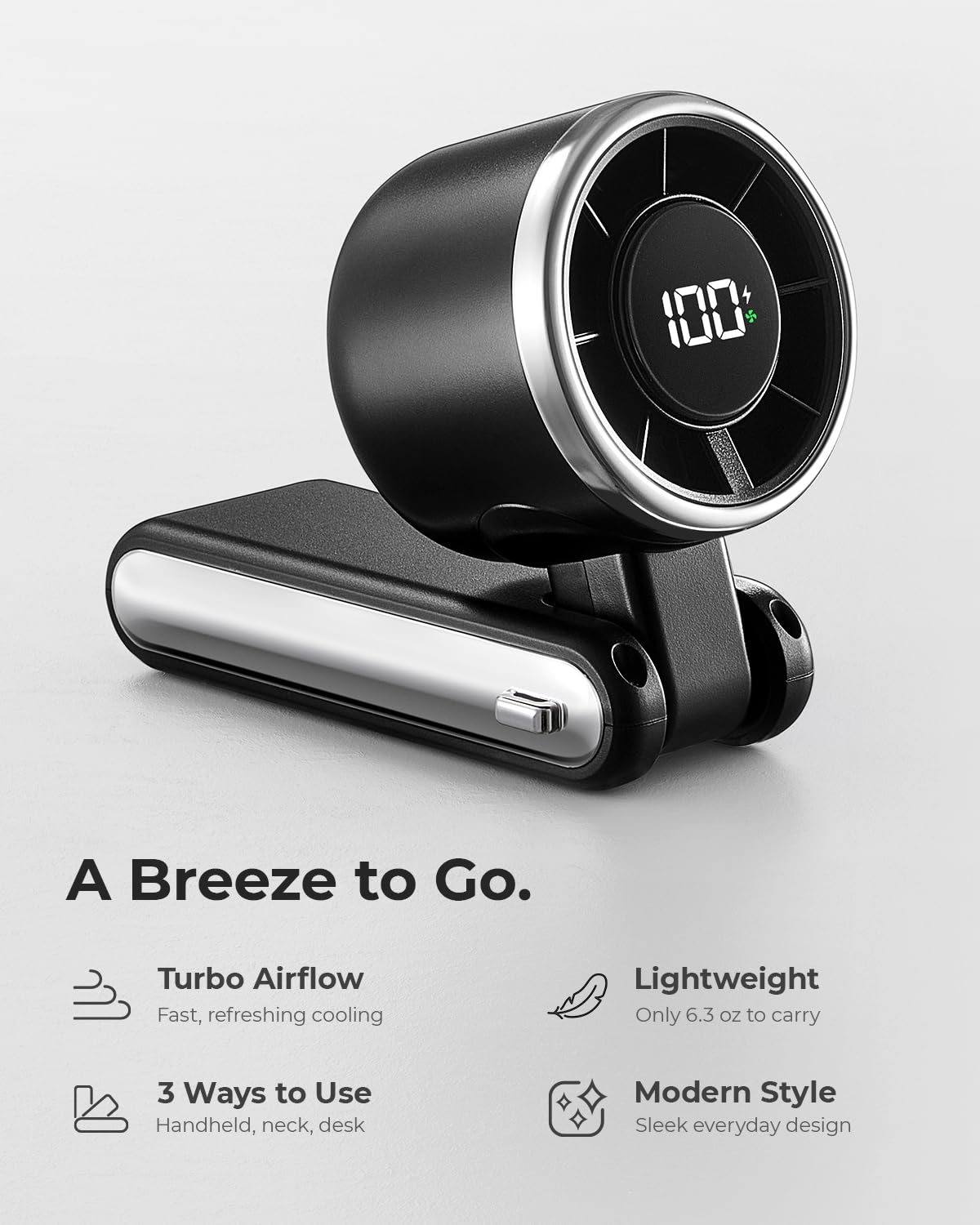 Bearwind Portable Handheld Turbo Fan - 5 Gear High Speed 4000mAh Rechargeable Mini Personal Hand
