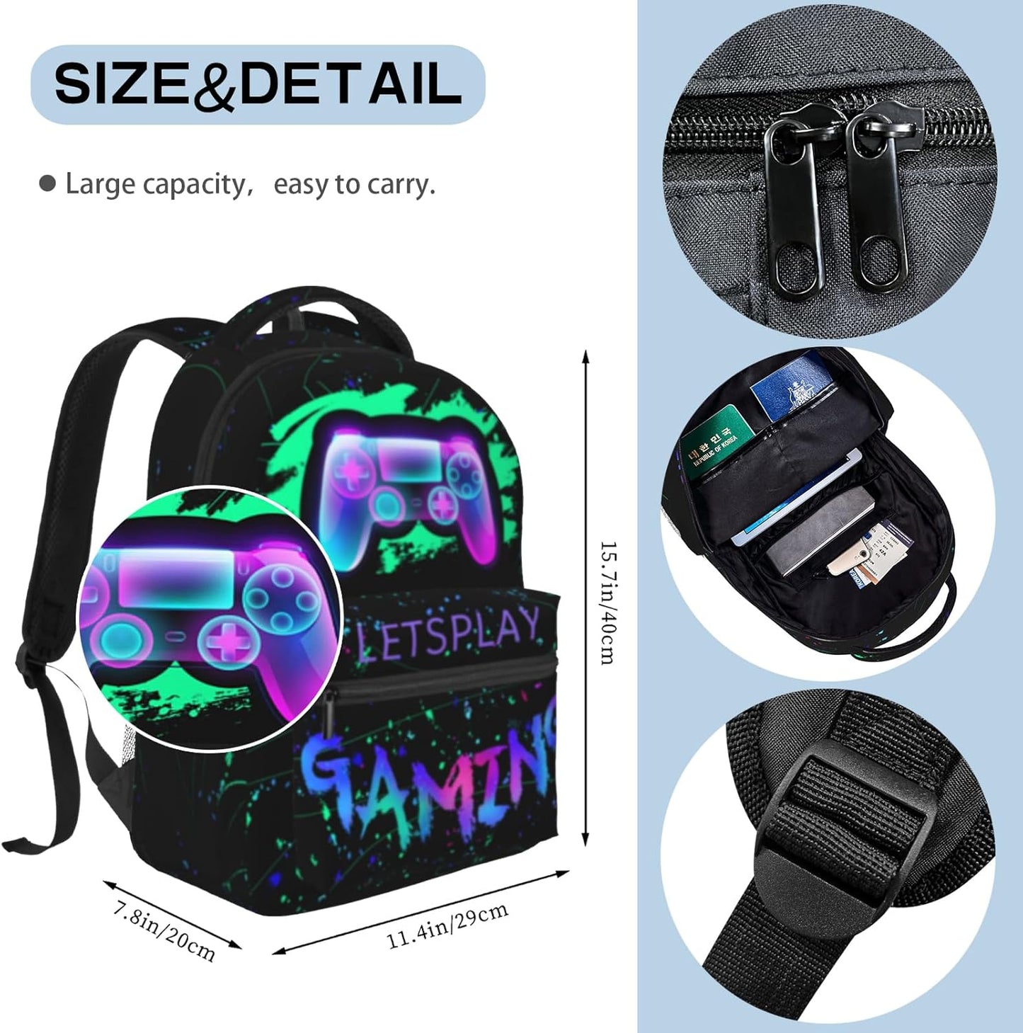 School Boys Backpack Ages 8-10 Abstract Gamepad Backpack Fire Bookbag Water Resistant Bag Travel Hiking Camping Daypack For Kids Teens Boys Girls