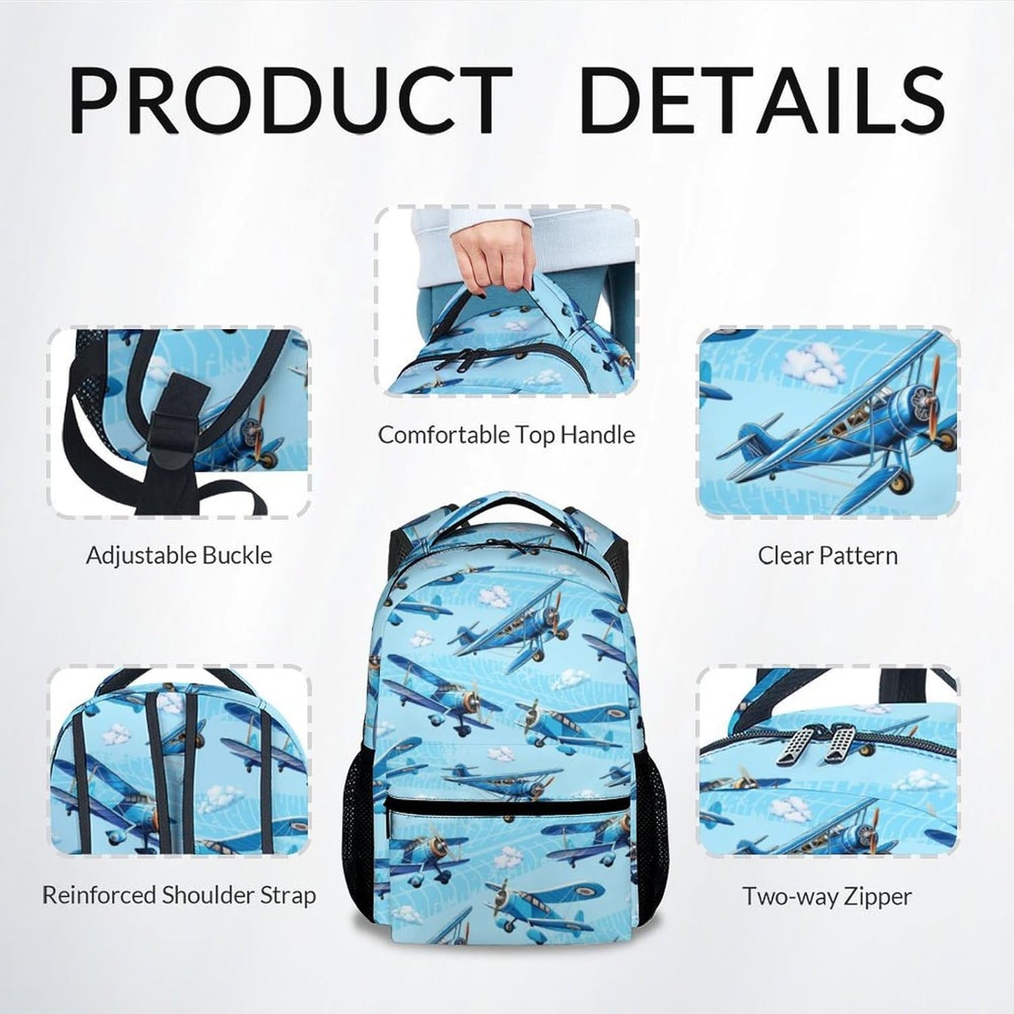Kindergarten Backpack for Boys - Airplane Backpacks for Kids - Durable Toddler Bookbag - Plane School Bag for Kindergarten/Preschool/Elementary(17 Inch)