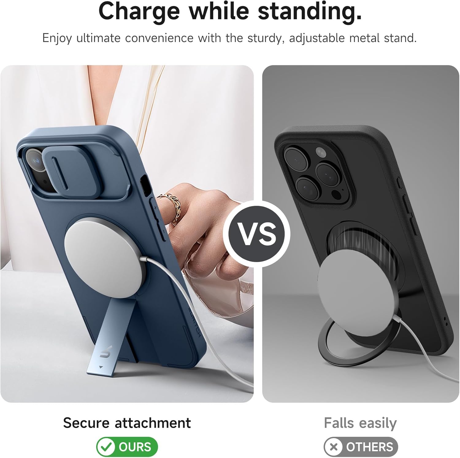SURITCH for iPhone 13/14 Case with Magnetic Camera Slide Cover and Adjustable Kickstand, Compatible
