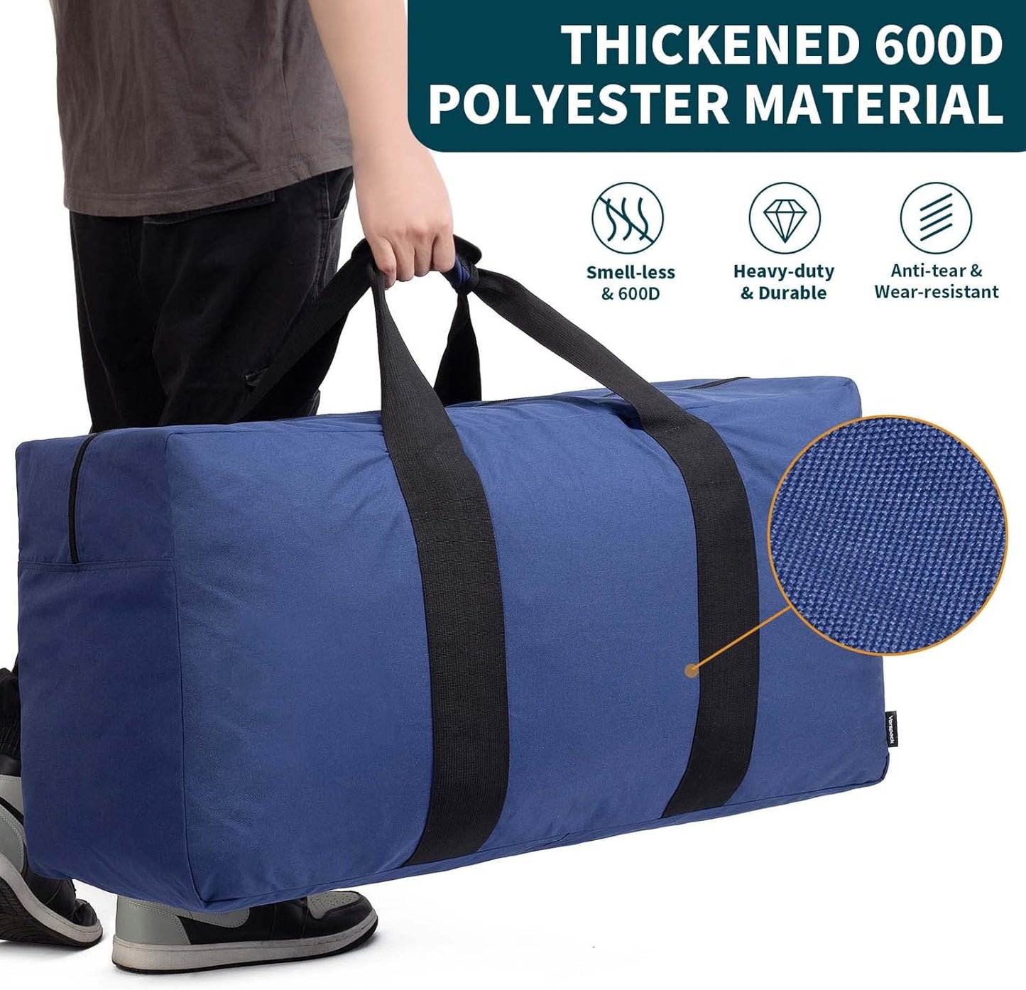 Vorspack Extra Large Duffle Bag for Travel - 100L Duffel Bag for Men Gear Bag for Storage Foldable Weekender Bag for Overnight Camping - Blue