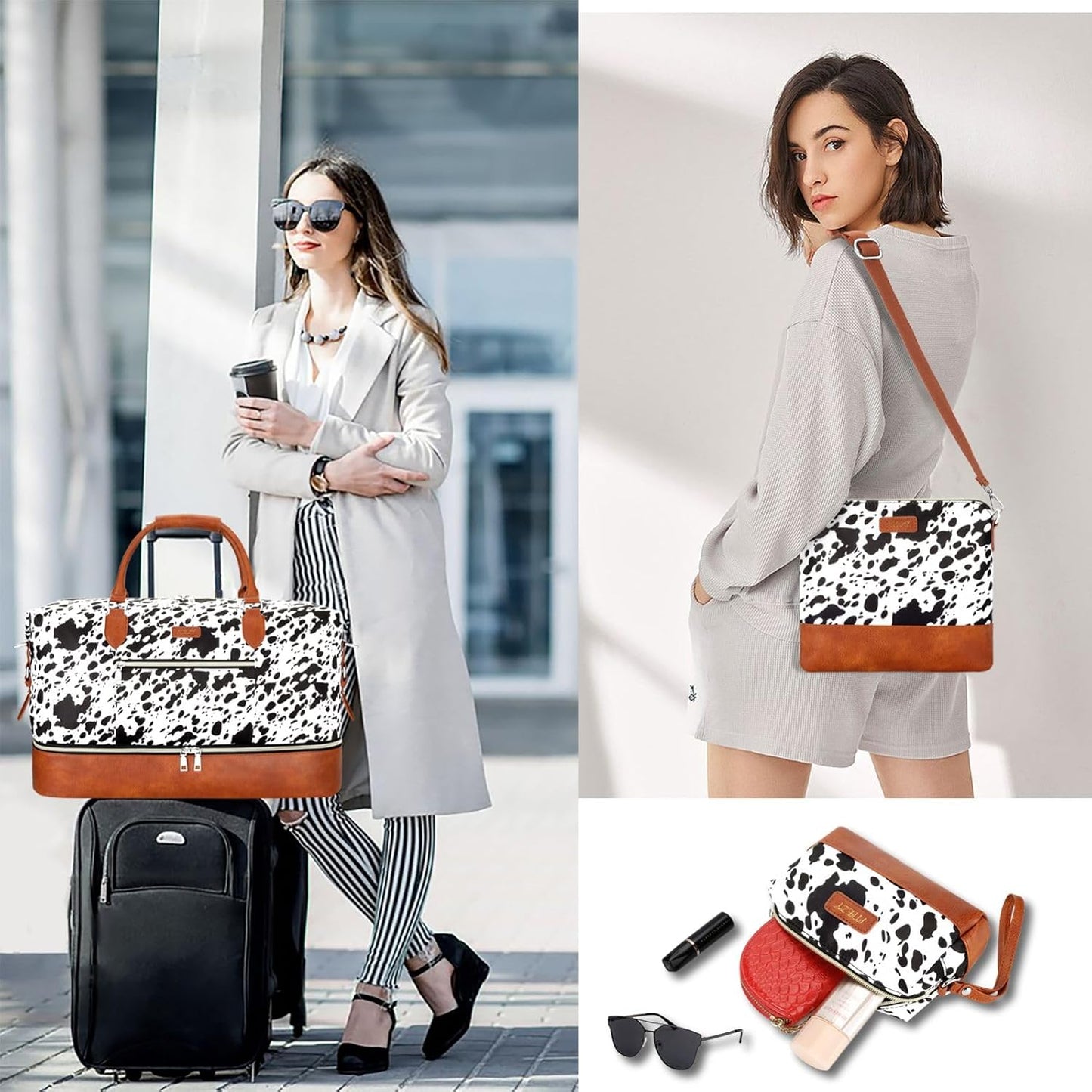 Weekender Bag for Women, Travel Duffel Bag Carry On Overnight Bag with Shoe Compartment Large Nylon Travel Weekend Tote Bag