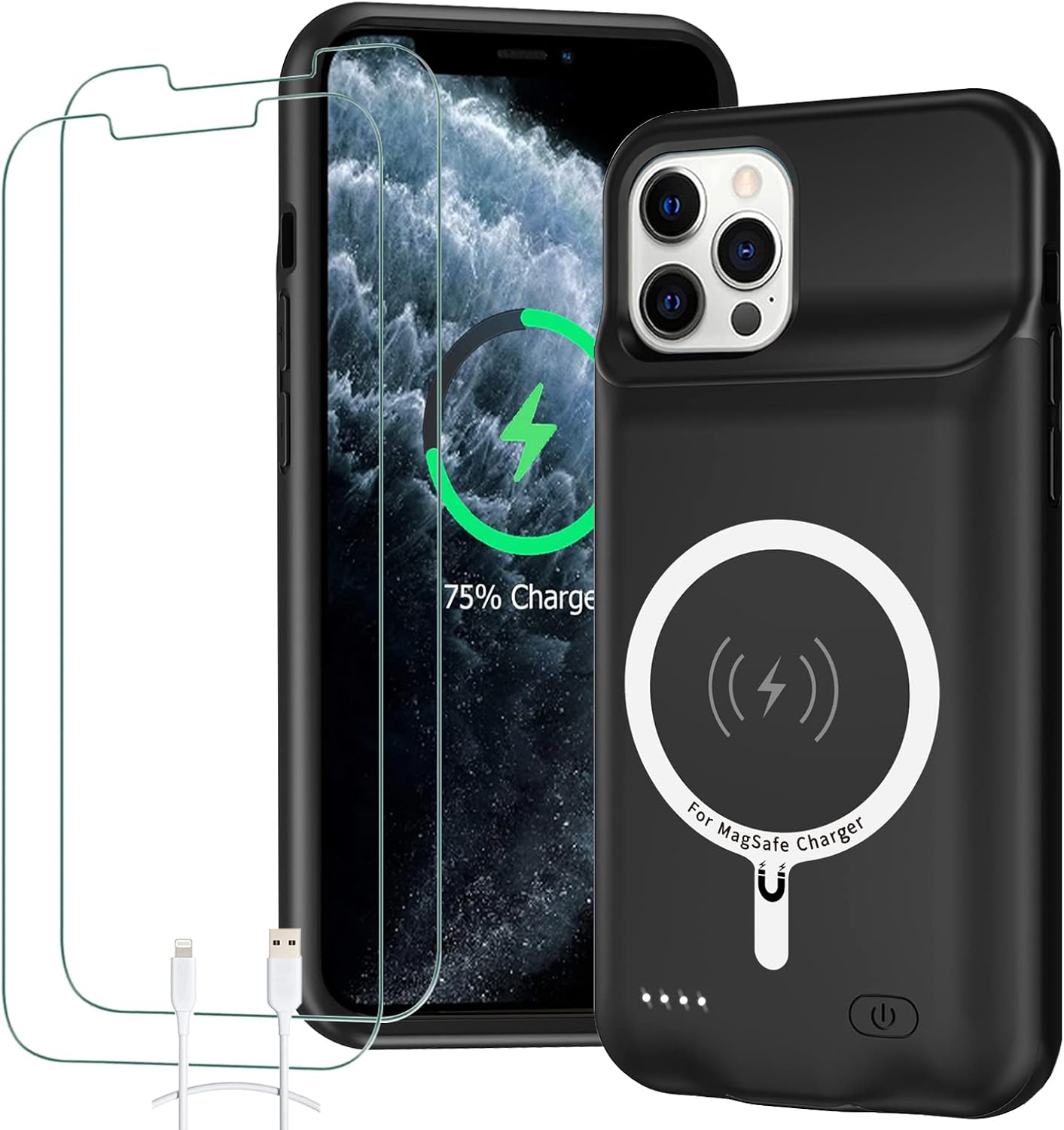 Battery Case for iPhone 11 Pro, 10000mAh High Capacity Charger Case Rechargeable Smart Battery Pack Charging Case with Wireless Charging Support Carplay Compatible for iPhone 11 Pro (5.8 inch)-Black