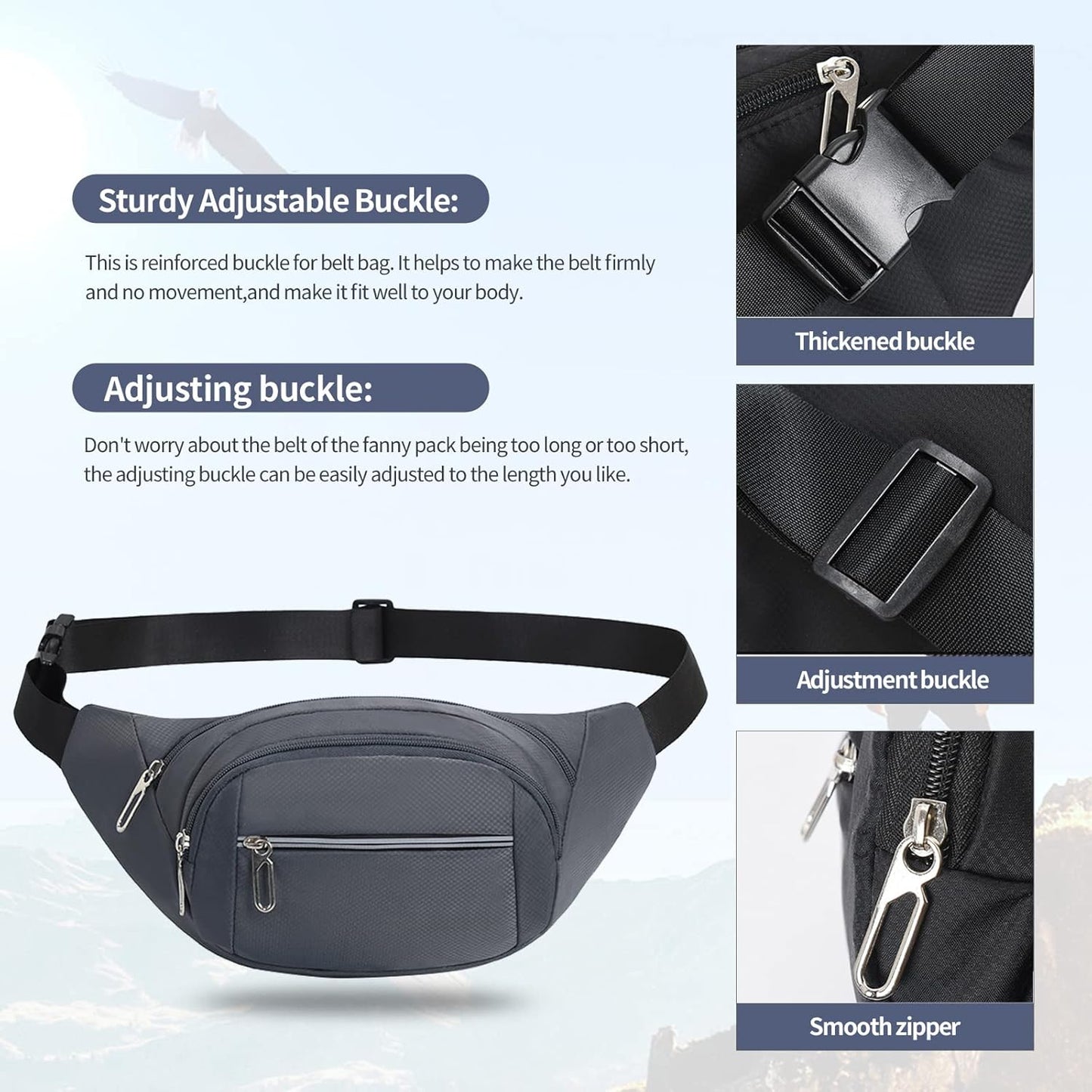DAITET Crossbody Fanny Pack for Men&Women,Large Waist Bag & Hip Bum Bag with Adjustable Strap for Outdoors Workout Traveling Casual Running Hiking Cycling