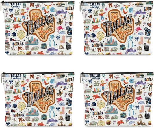 4PCS Dallas Themed Makeup Bag - Dallas Souvenirs Gift for Women, Best Friend, Sister - Travel Friendly Cosmetic Bag, Birthday Christmas Gifts