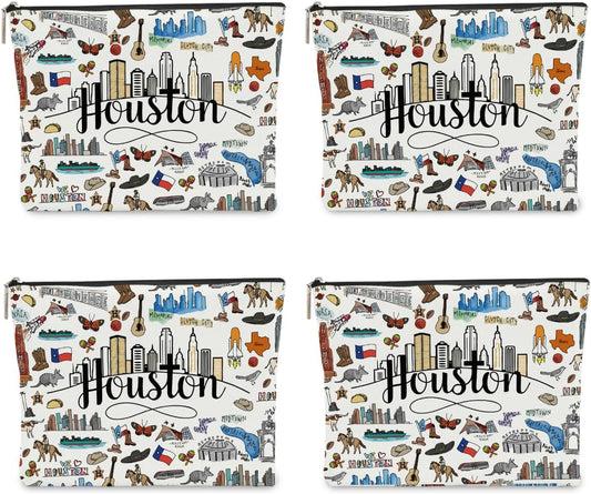 4PCS Houston Themed Makeup Bag - Houston Souvenirs Gift for Women, Travel Friendly Cosmetic Bag