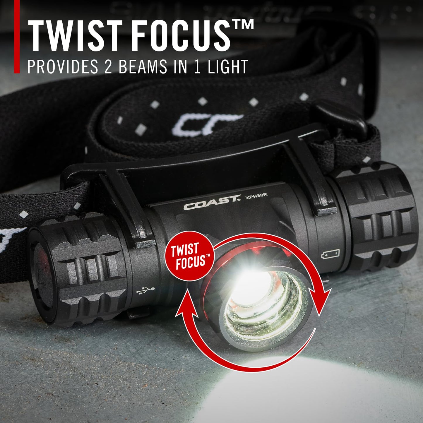 Coast XPH30R 1200 Lumen USB-C Rechargeable Dual Power Headlamp with Twist Focus Beam and Magnetic