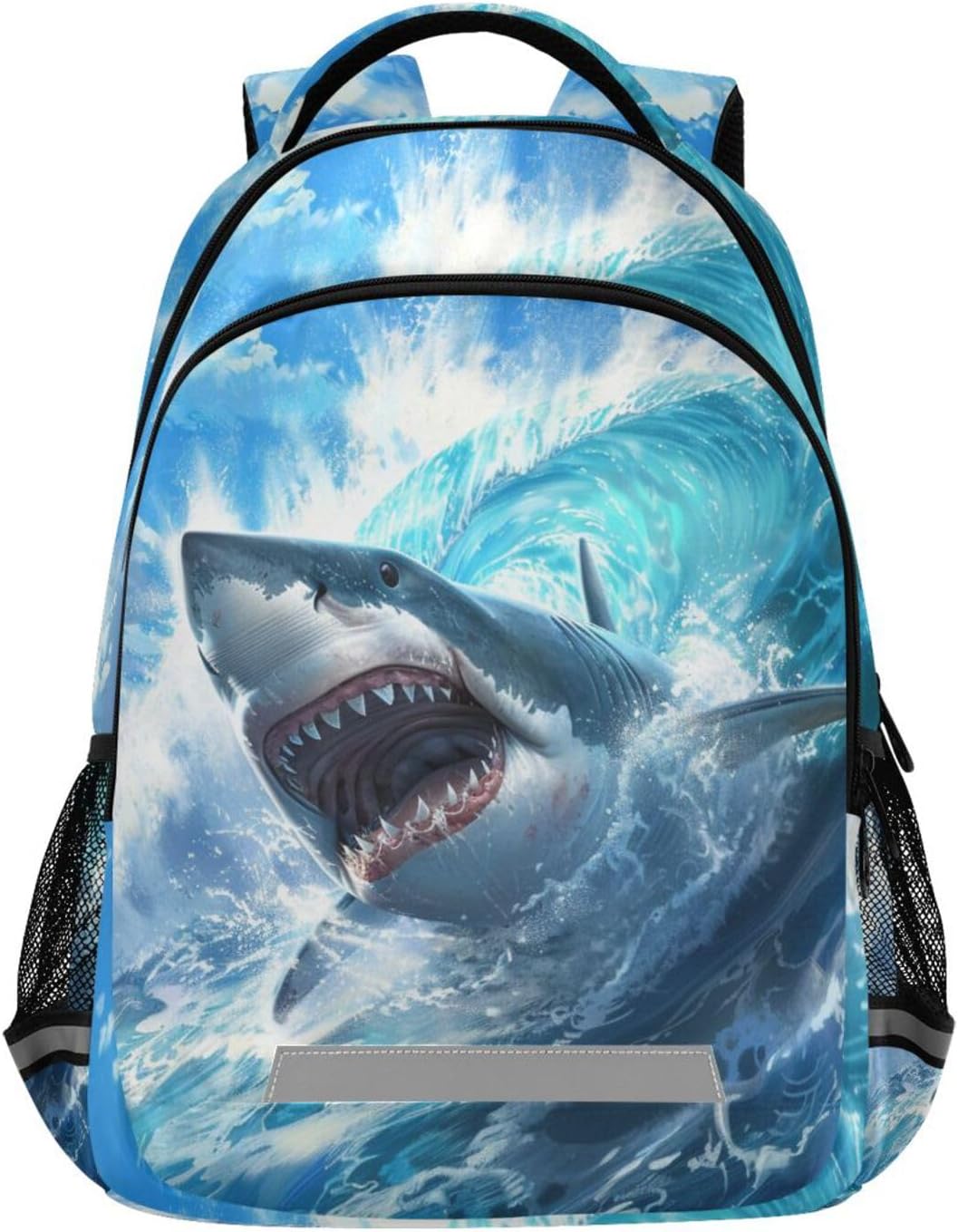 Shark Blue Ocean Wave Backpack for Boys Girls Elementary School Bag Kids Bookbag Travel Rucksack