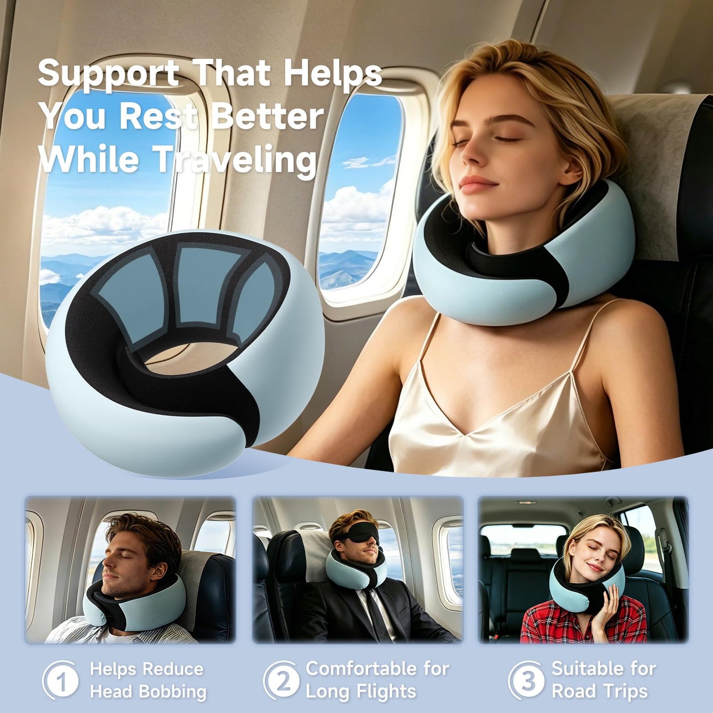 Travel Pillow for Airplanes, Memory Foam Airplane Neck Pillow for Train