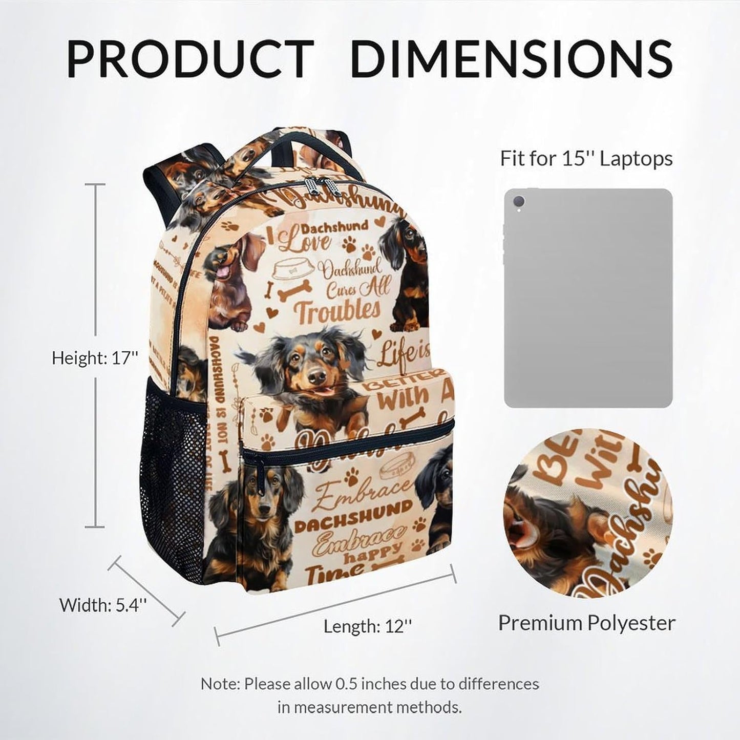 Mercuryelf Kid Backpack for School - Cute Dog Bookbag for Boys Girls - 17 Inch Dachshund School Backpack for Primary Middle College