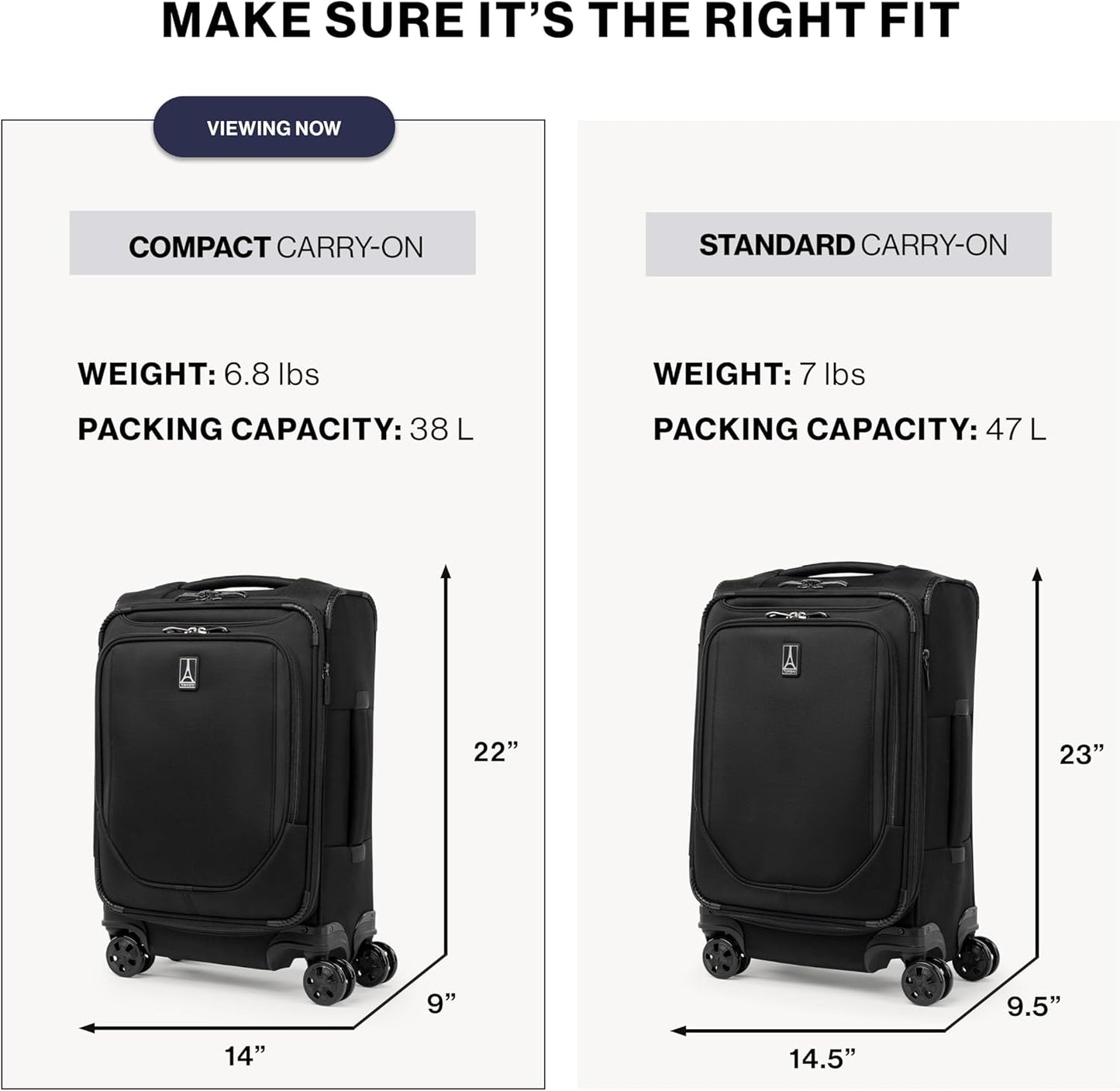 Travelpro Crew Classic Lightweight Softside Expandable Carry on Luggage, 8 Wheel Spinner Suitcase