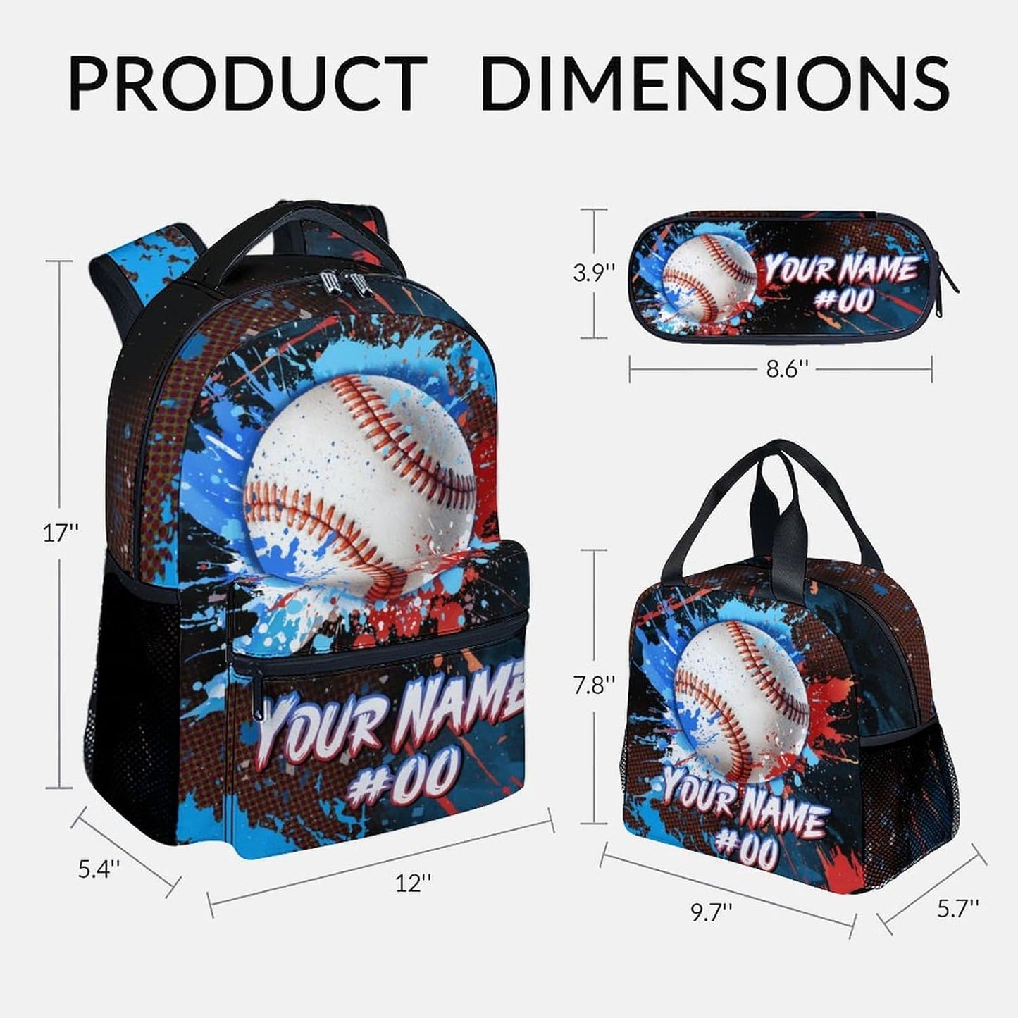 COZYAURA Backpack for Kids - Personalized Baseball Backpacks Set for School - Boys Bookbag with Lunch Box - Youth Back Pack for Elementary Middle School