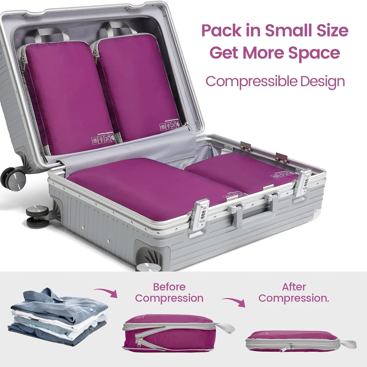 Cambond Compression Packing Cubes for Travel Women - Travel Bags Luggage Organizers Travel Essentials Compression Cubes for Travel Carry on Suitcases Organizer
