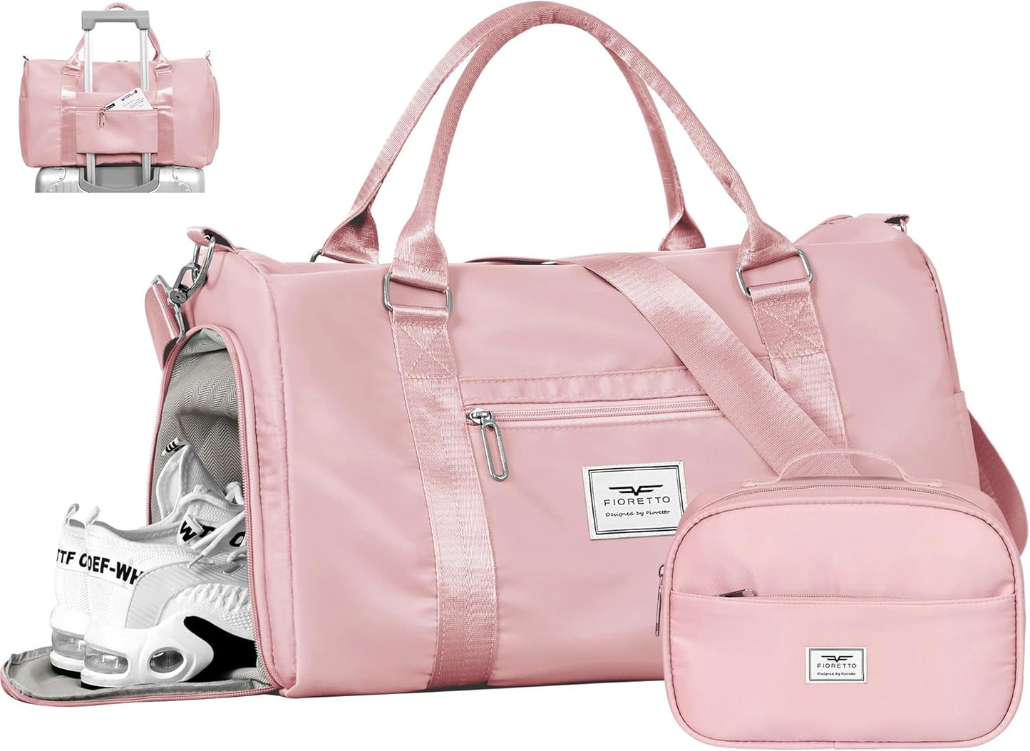 FIORETTO Womens Gym Tote Duffle Bag with Toiletry Bag, Sports Duffel Overnight Hospital Workout