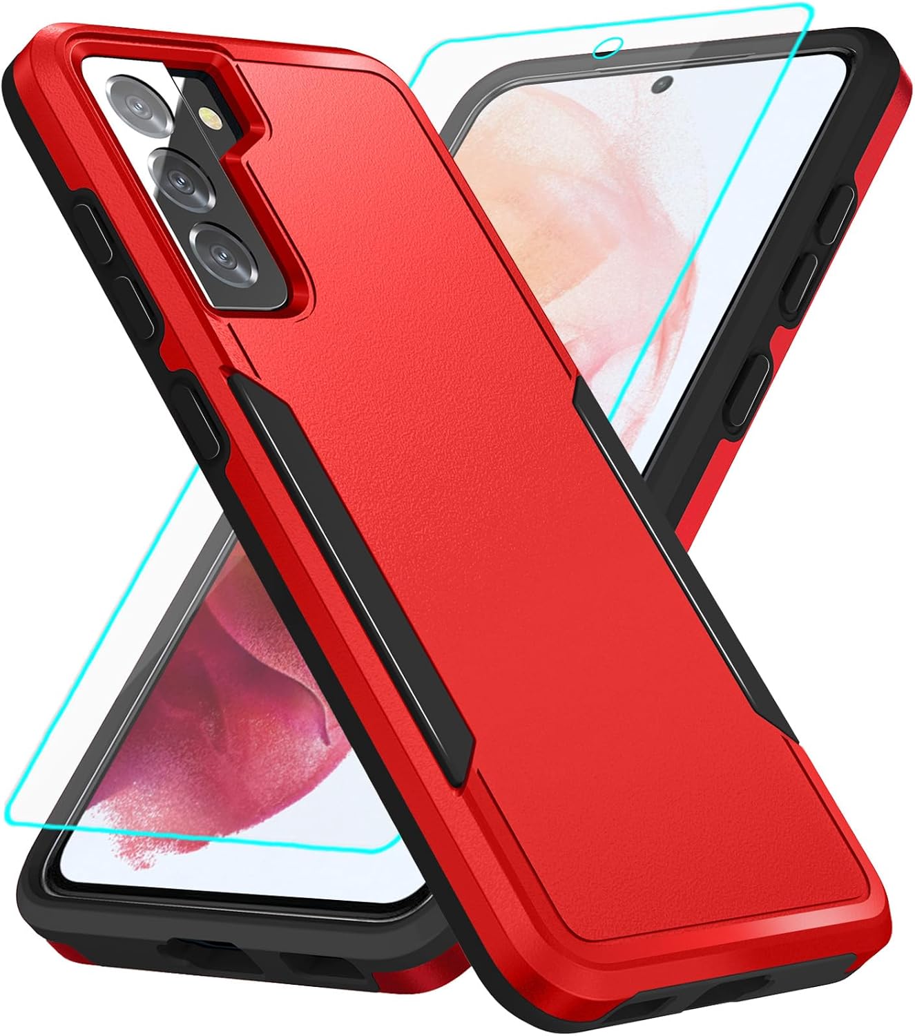 for Galaxy S21 Case with Screen Protection: Heavy Duty Protective Shockproof and Scratch Proof Cell Phone case for Samsung Galaxy S21-Red