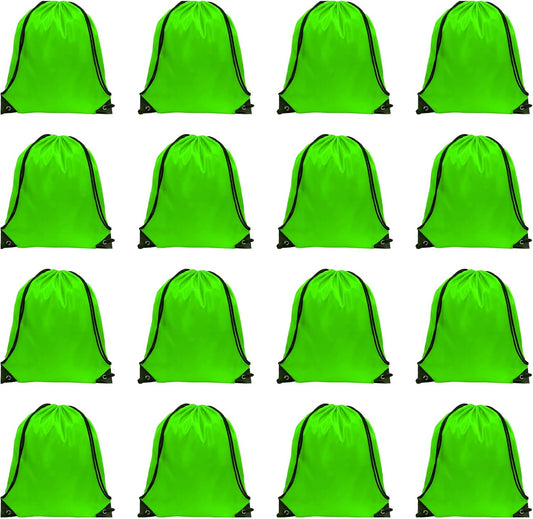 GoodtoU Drawstring Bags, Nylon Backpacks with Drawstring for Sport, Traveling, Team (Green, 16Pcs)