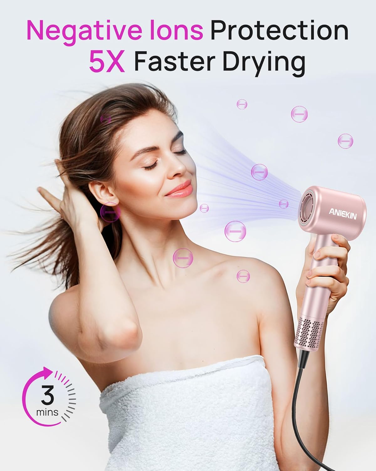 Hair Dryer, High-Speed Ionic Low Noise Blow Dryer with Brushless Motor for Fast Drying