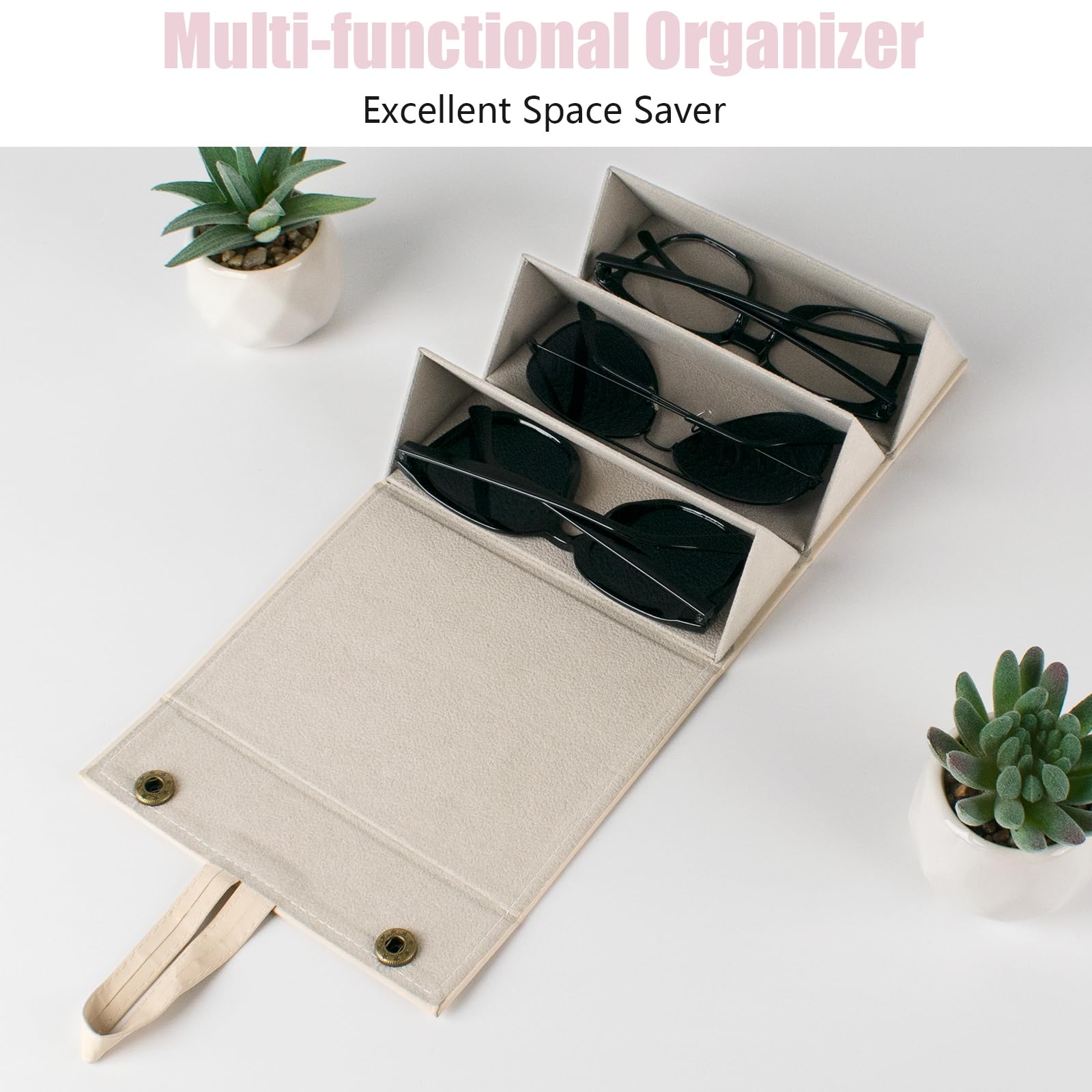VACONICO Sunglasses Travel Case, Foldable Eyeglasses Case with 3 Slot, Portable Multiple Glasses