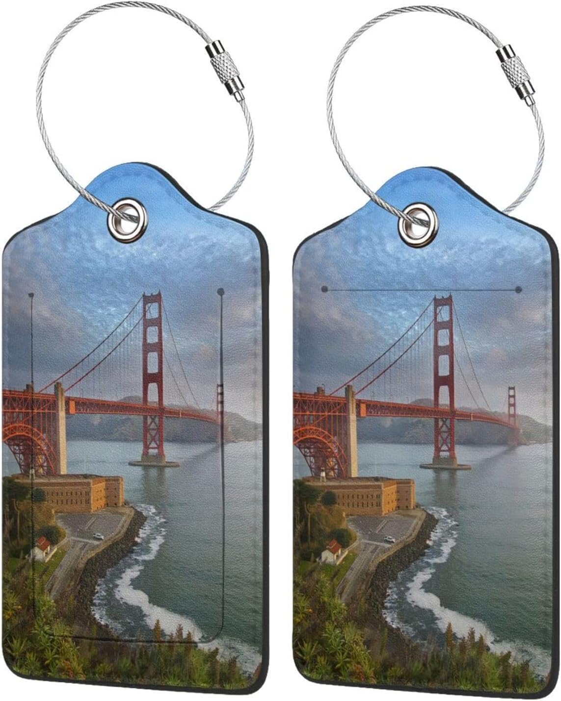 2 Pack Luggage Tags Golden Gate Bridge Travel PU Cute Leather Luggage Tag Name ID Labels with Privacy Cover Suitcases Women Men Girls Boys Fun Laggage Tags san Francisco Landscape (San Francisco)