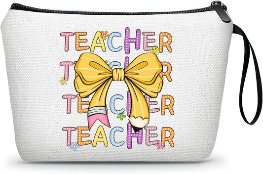 Teacher Appreciation Thank You Graduation Cool Birthday Gifts Idea for Women New Teacher Pink Makeup Cosmetic Bow Bag