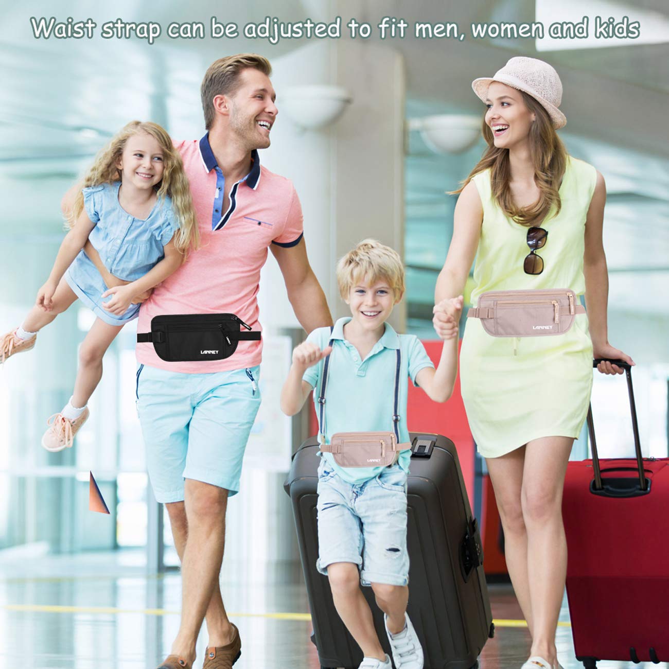 Money Belt for Travel, Slim RFID Blocking Women and Men Hidden Travel Pouch Under Clothes, Passport