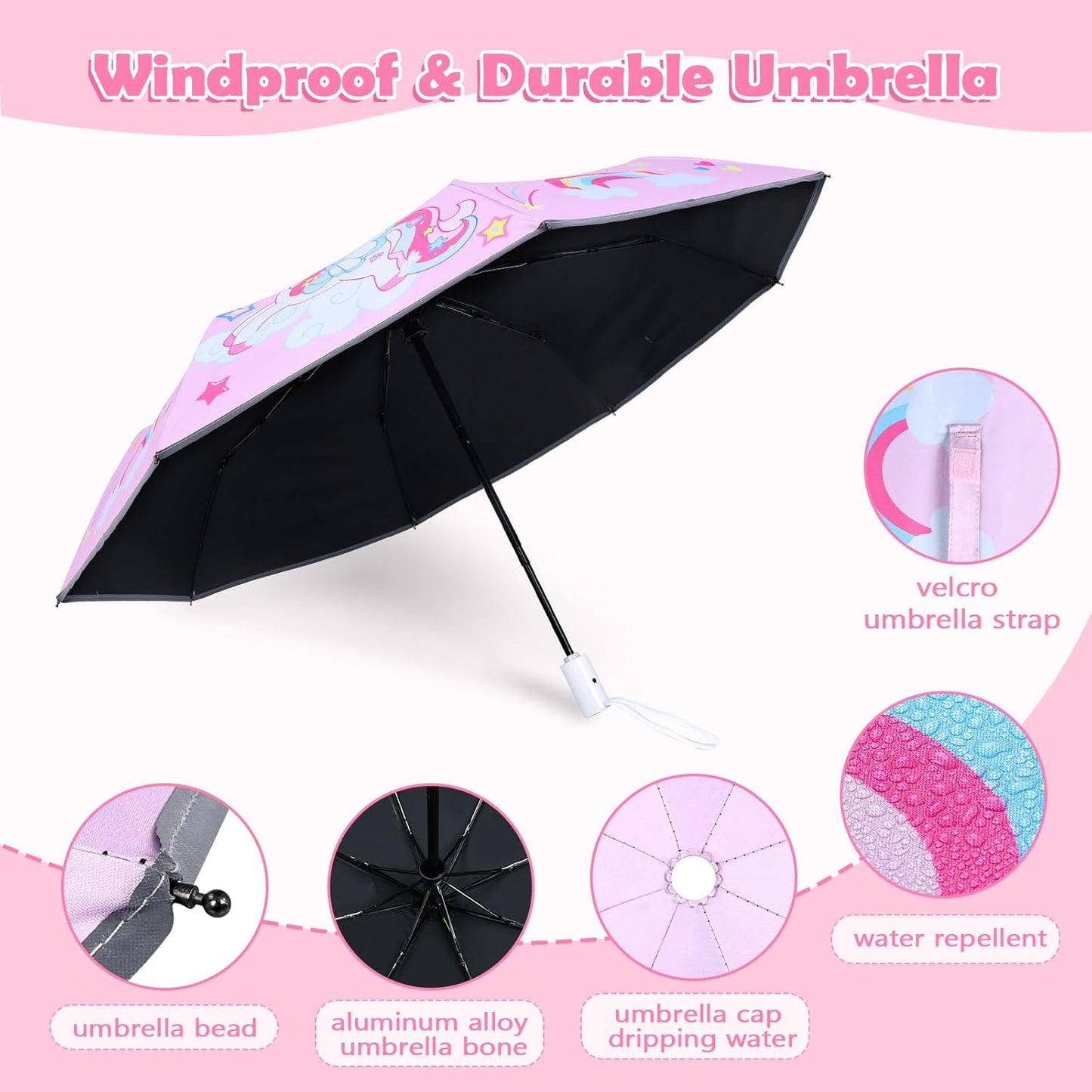 Kids Folding Umbrella Toddler Umbrella with UV Protection Portable Auto Open/Close Anti-rebound Safe Design Windproof, Compact, Lightweight Cute Umbrella for Girls & Boy