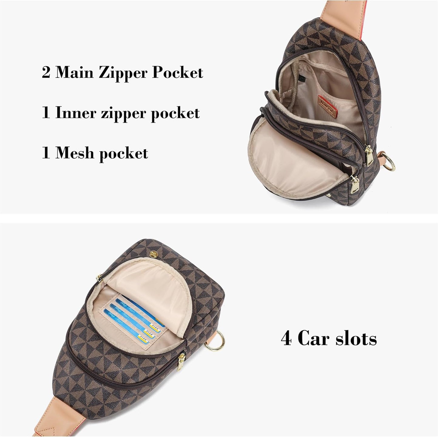 INICAT Crossbody Sling Bags Travel Cross Body Purses Faux Leather Fanny Packs Chest Bag for Women
