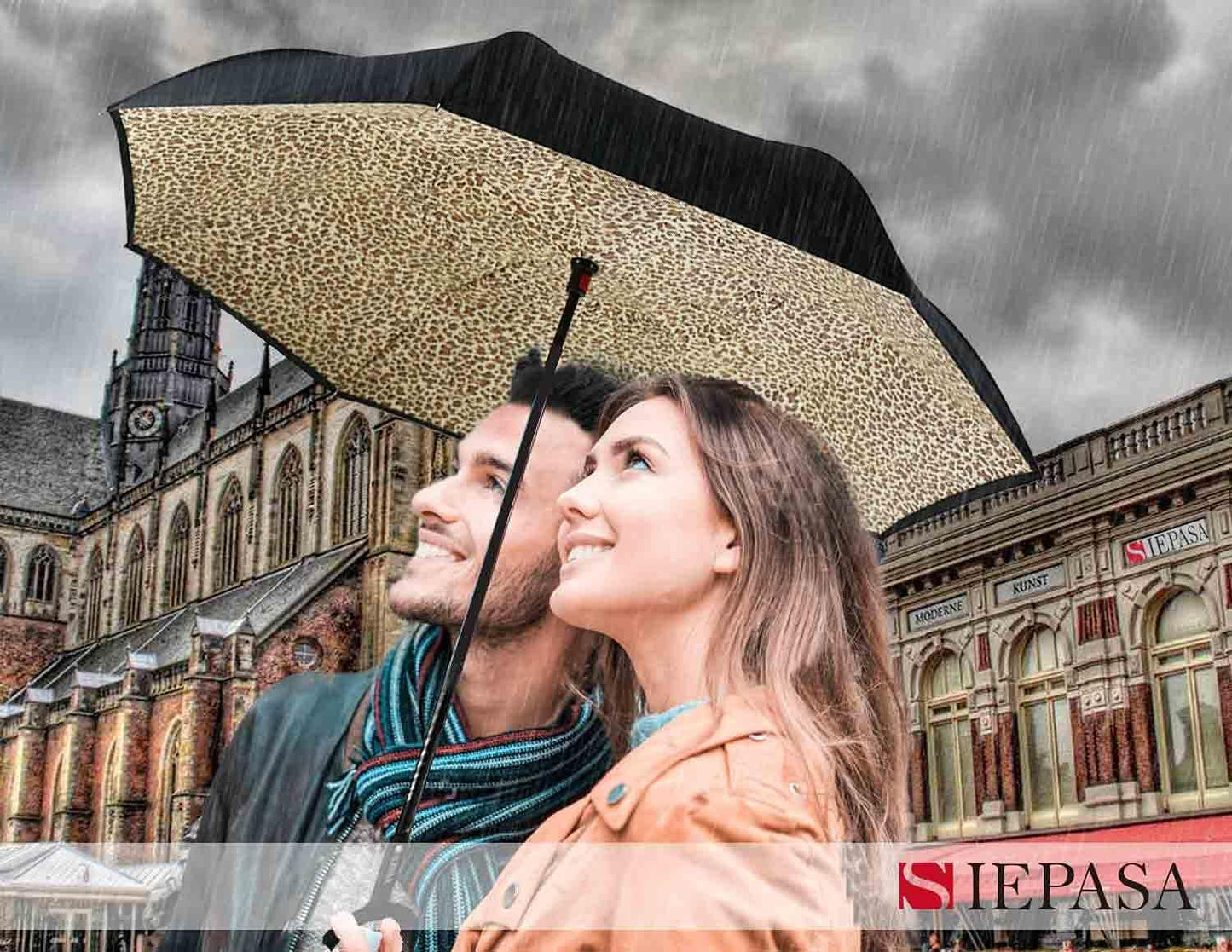 SIEPASA 49/56 Inch Inverted Reverse Upside Down Umbrella, Extra Large Double Canopy Vented Windproof Waterproof Stick Golf Umbrellas with C-shape Handle.