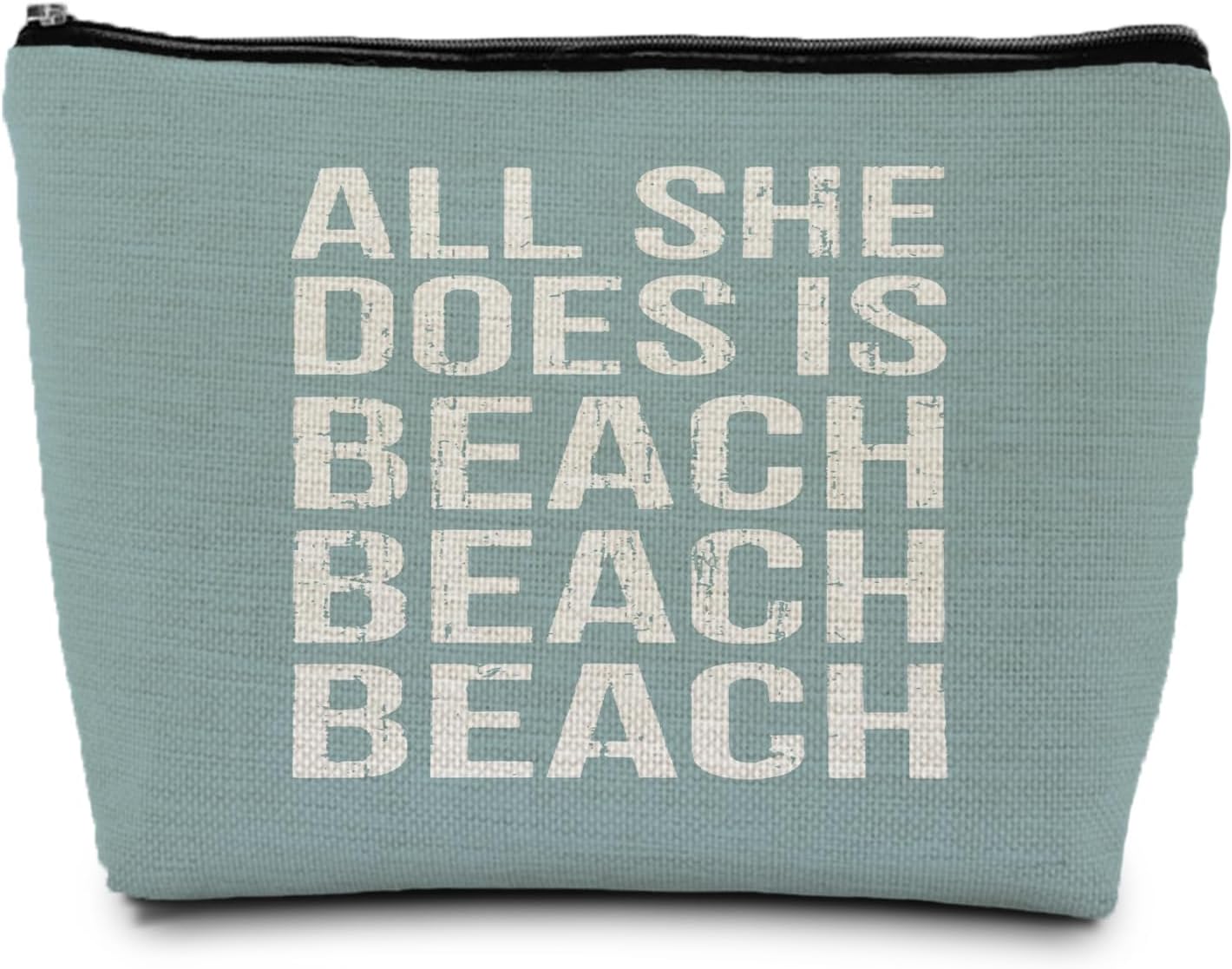 Blue Beach Makeup Bag, Sea Lover Gift, Summer Coastal Cosmetic Makeup Bag, All She Does is Beach Ocean Pouch Purse， Gifts for a Beach Lover