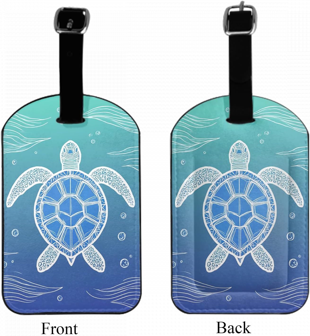 Sea Turtle Luggage Tag with Full Privacy Cover Sea Animal Bottom Hand Painted Bubble Travel Accessories Tags with Name ID Labels for Suitcases Women Men, 1 Pack