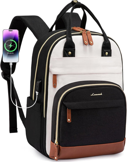 LOVEVOOK Backpack for Women,Laptop Backpack Women,Fits 18 Inch Laptop Bag,School Backpacks,Fashion Travel Work Anti-theft Bag,Waterproof Business Computer College Backpack Purse,Beige-Black-Brown