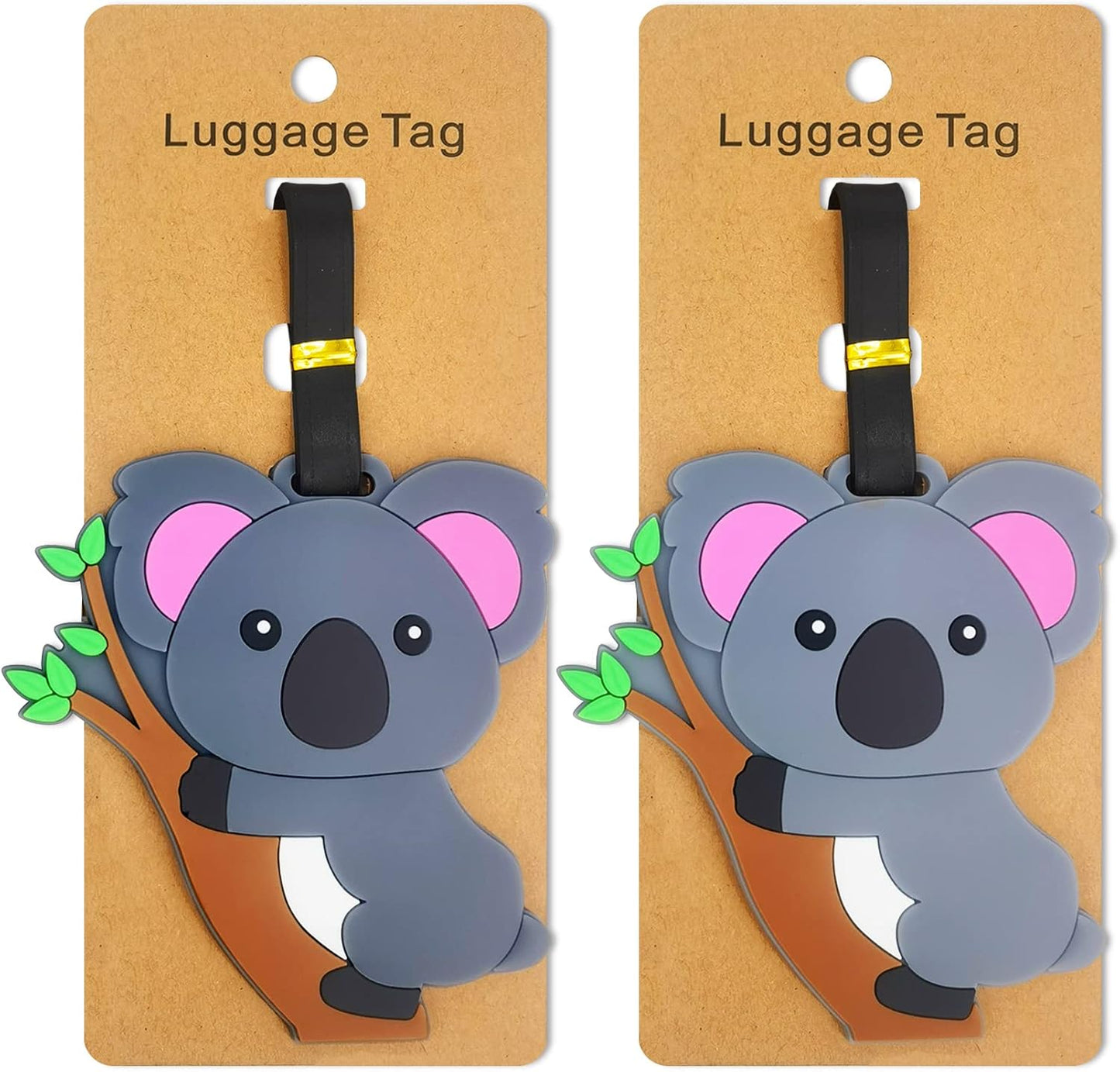 Koala Luggage Tags for Suitcases 2-Pack Cute Silicone Luggage Tag with Name ID Card Funny Suitcase Label