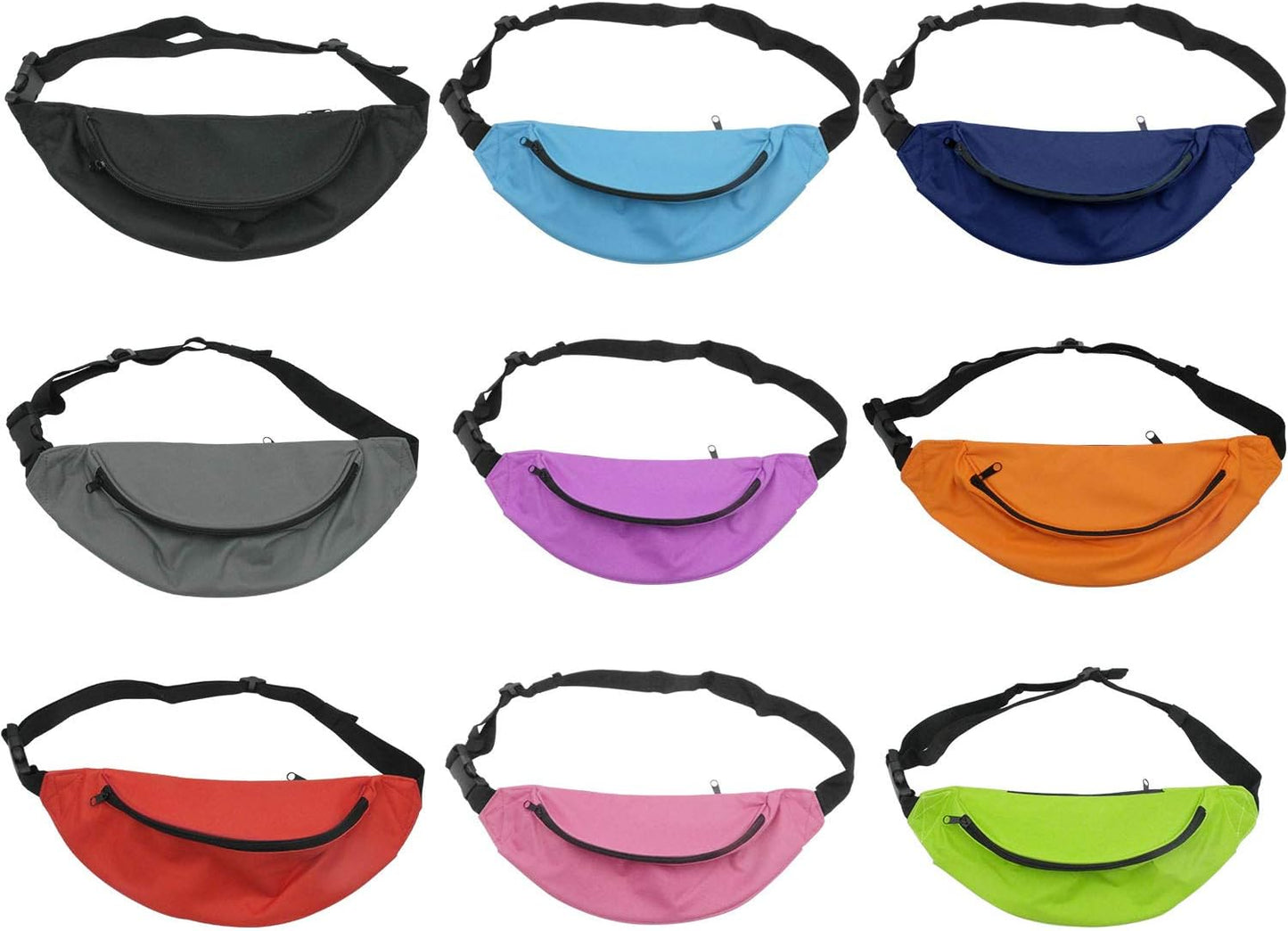 Unisex Fanny Pack for Women Men, Fashion Sporty Multi-purpose 2-Zipper Waist Belt Bag Fanny Pack Waist Bag Adjustable Strap for Sport Hiking Traveling Passport Wallet (9pcs Mixed Colors)