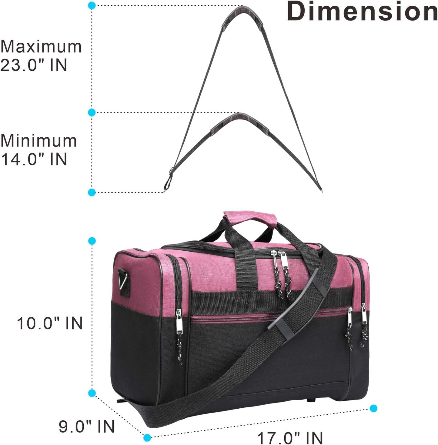 BuyAgain Duffle Bag, 17" Travel Carry On Sport Overnight Weekender Duffel Gym Bag with Adjustable Strap For Men Or Women