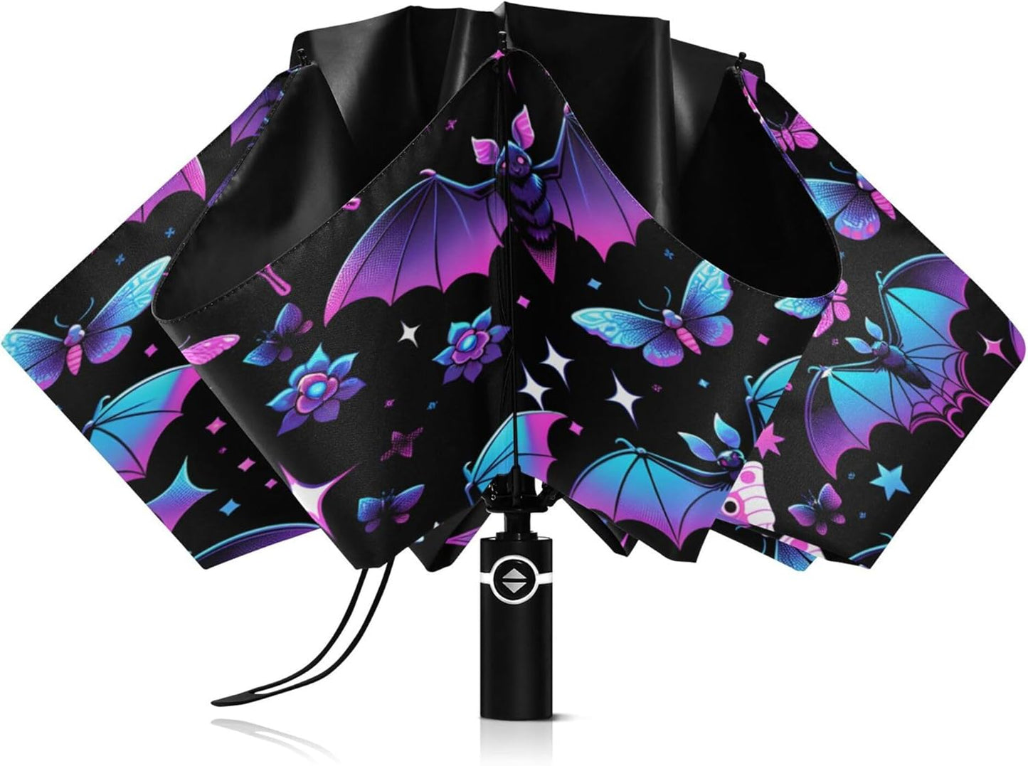 Automatic Folding Umbrella Windproof Strong, UV Protection Compact Black Gothic Moon Spider Webs and Bats Sun Rain Sun Rain Travel Umbrellas for Women Men