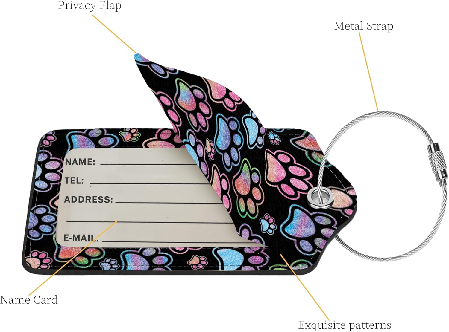 2 Pcs Luggage Tags for Suitcase, Cute Unique PU Leather Travel Bag Tag with Privacy Cover ID Label