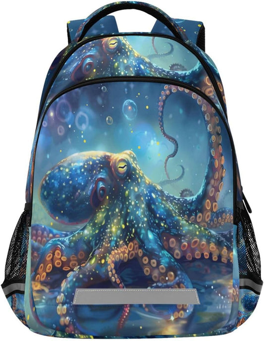 Octopus Galaxy Backpack for Boys Girls Elementary School Bag Kids Bookbag Travel Rucksack