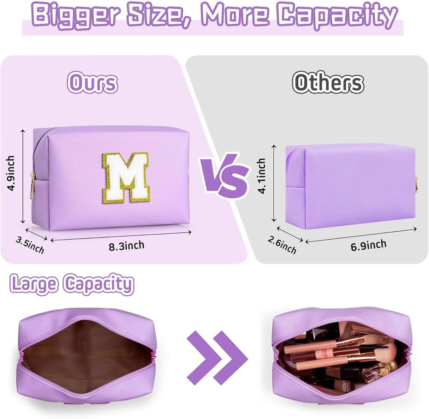 TOPEAST Preppy Makeup Bag, Small Cosmetic Travel Bags for Women, PU Leather Waterproof Toiletry Bag