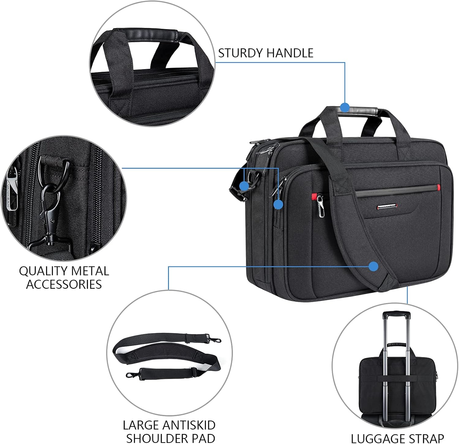VANKEAN Laptop Briefcase Premium Laptop Case Fits Up to 17.3 Inch Business Shoulder Bag Laptop