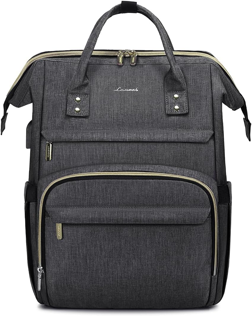 LOVEVOOK Laptop Backpack for Women,18 Inch Professional Womens Travel Backpack Purse Computer Laptop Bag Nurse Teacher Backpack,Waterproof College Work Bags Carry on Back Pack with USB Port,Dark Grey