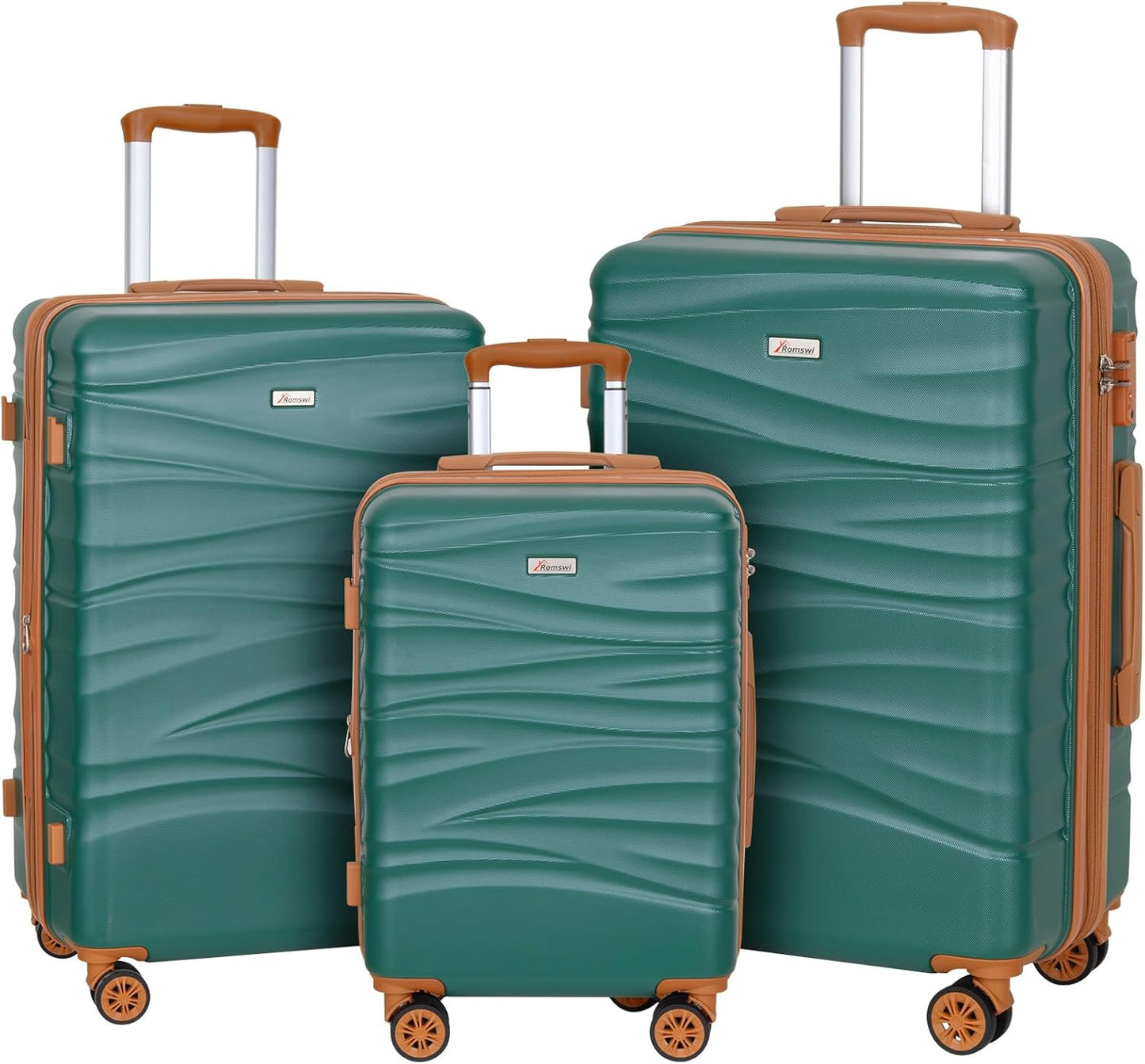 Romswi Luggage Sets 3 Piece Expandable PC+ABS Suitcases, Durable Hardshell Lightweight Suitcase Set with TSA Lock Dual Spinner Wheels, 20/24/28 Inch, Green