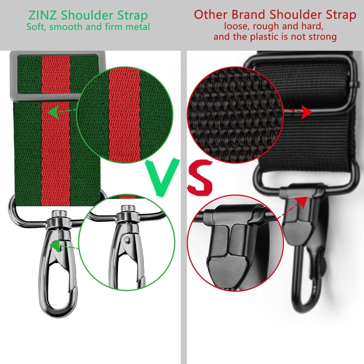 ZINZ 79 inch Shoulder Strap, Extra-thick Fixed Cushion Pad and Dual Clasps Universal Replacement Strap with Metal Swivel Hooks for Laptop Bags, Luggage Bags, Camera, Crossbody(Stripes-GrWGr)