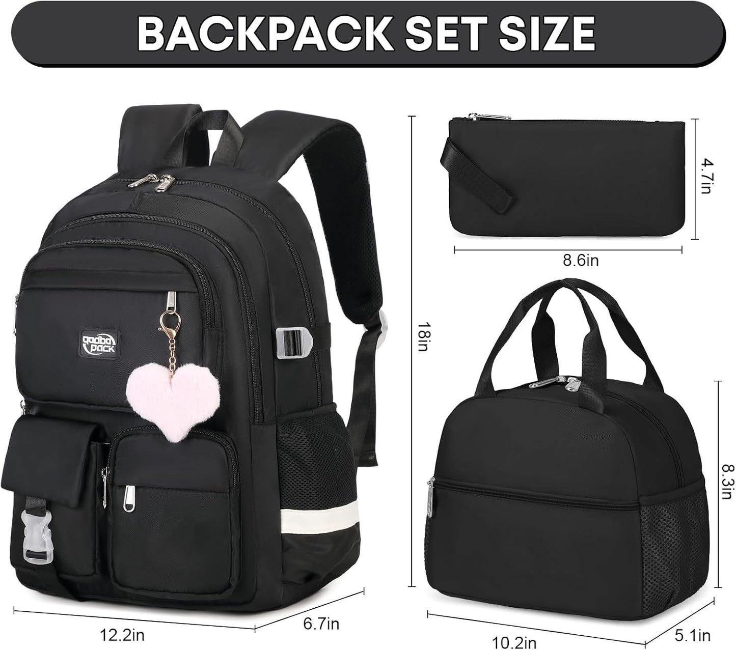 3PCS School Backpack For Student Women College Middle High Teen Girls Bookbag Waterproof Laptop Bag