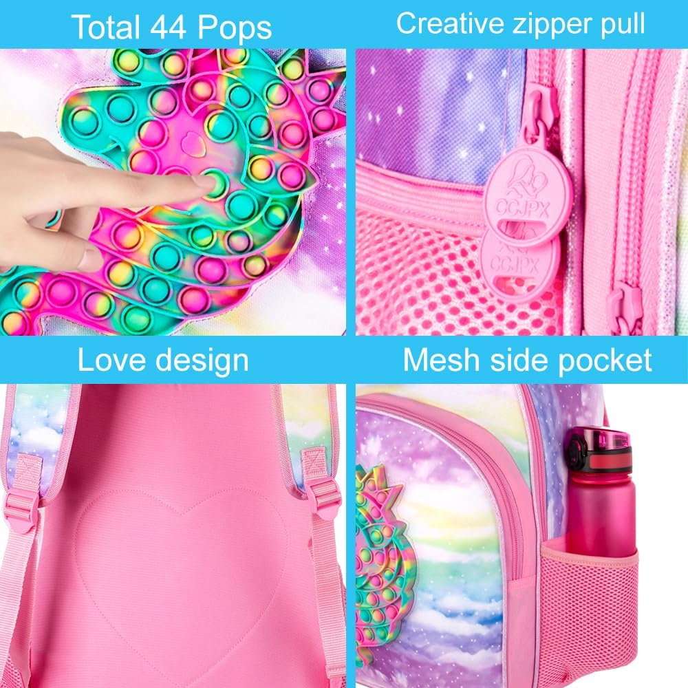 CCJPX 3PCS Backpack for Girls, 16" Kids Unicorn Bookbag and Lunch Box for Elementary Toddler Kindergarten Preschool School
