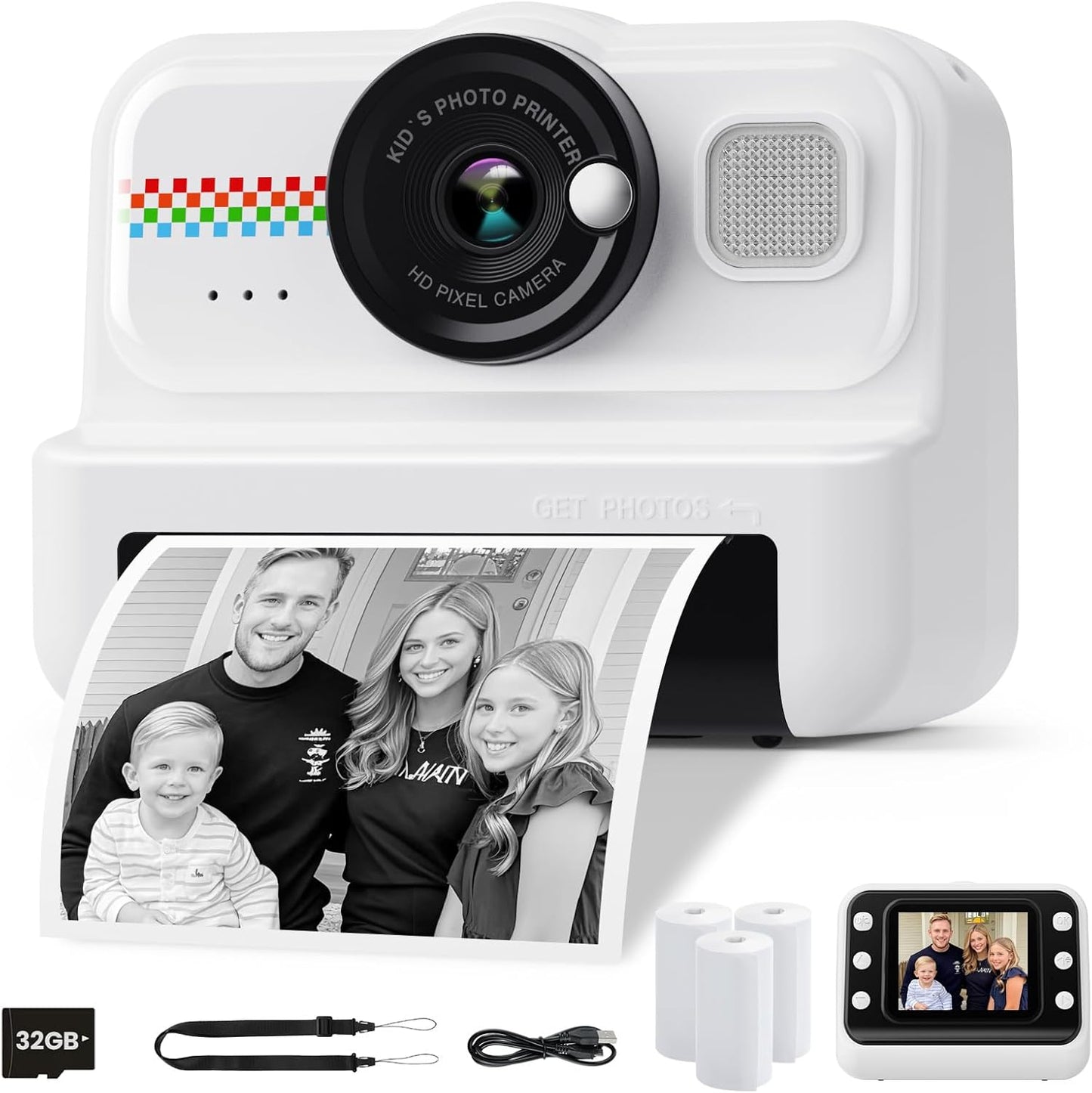 Kids Instant Print Camera, 1080P HD with 3 Rolls Print Paper & 32GB Card, Ideal Kids Toys Gifts for Boys & Girls Age 3-14 (Black)