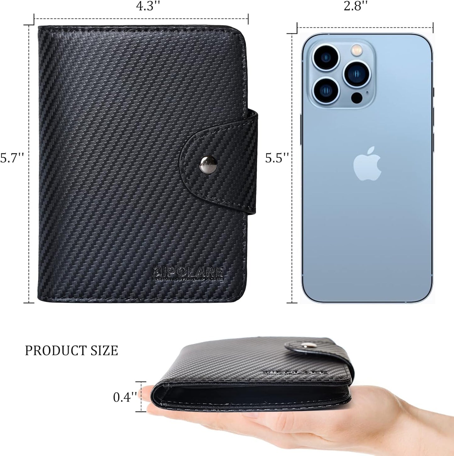 Polare Full Grain Leather Slim and Soft RFID Blocking wallet For Men Snap Bifold Travel Wallet Passport Holders 2 Passports (Carbon Black)