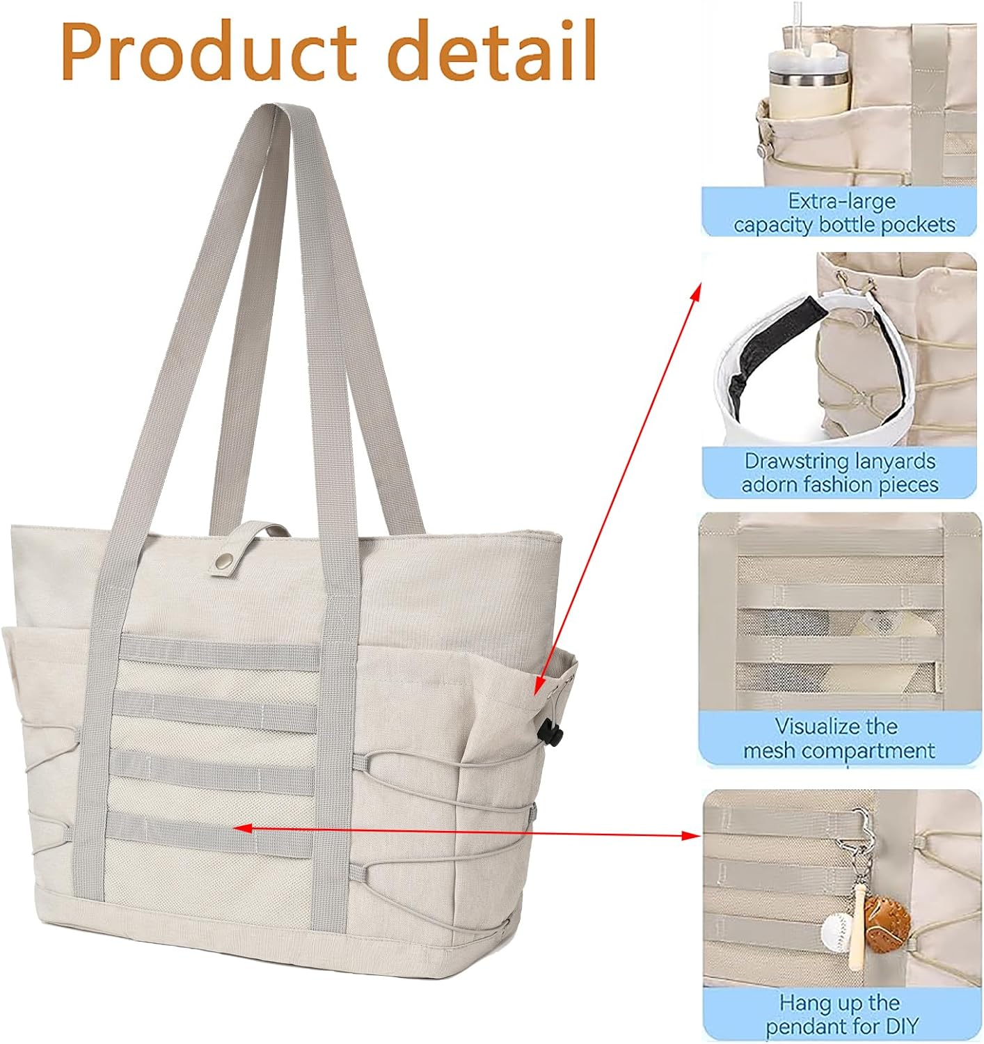 Travel Tote Bags for Women - Foldable Beach Bag Waterproof Zipper Gym Sports Shopping Bag with Trolley Sleeve