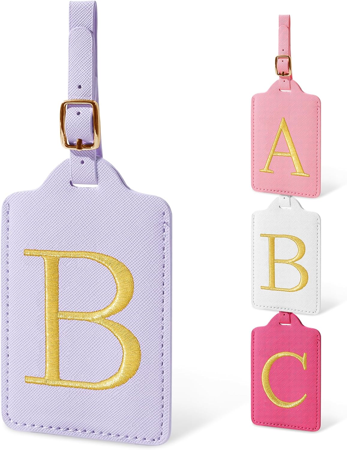 Initial Luggage Tags for Suitcases, Cute Embroidered Letter Luggage Bag Suitcase Identifier Name Baggage Tag, PU Leather Travel Luggage Tags, Bag Tags for Men Women Kids Luggage Handbags(Purple B)