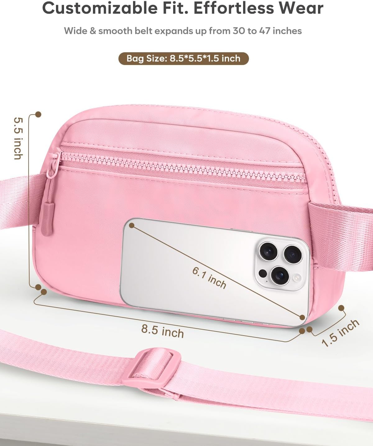 Fanny Packs for Women Cross Body Bag Waterproof Belt Bag with Adjustable Strap and Zipper Back Pocket Small Crossbody Bags Fashion Waist Packs for Workout Travelling(Light Pink)